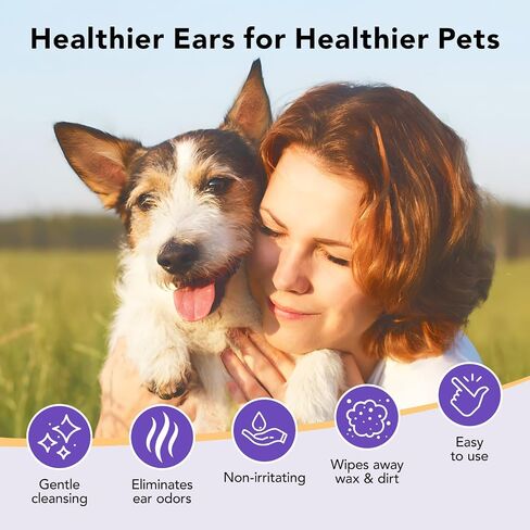 HICC PET Ear Finger Wipes for Dogs & Cats - Gently Remove Ear Wax, Debris - Sooths & Deodorizes - Relieve Ear Itching & Inflammation, All Natural Ingredients, Fragrance Free - 50 Count in Saudi Arabia