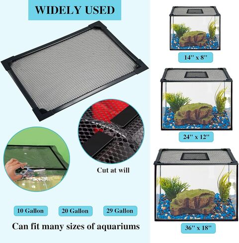 Magnetic Aquarium Lid with Feeding Cover, Max Size 39" x 19" Fish Tank Cover, DIY Aquarium Anti-Jumping Net Hood Set, Adjustable Mesh Screen Netting for Fish Tank Screen Top Cover in Saudi Arabia