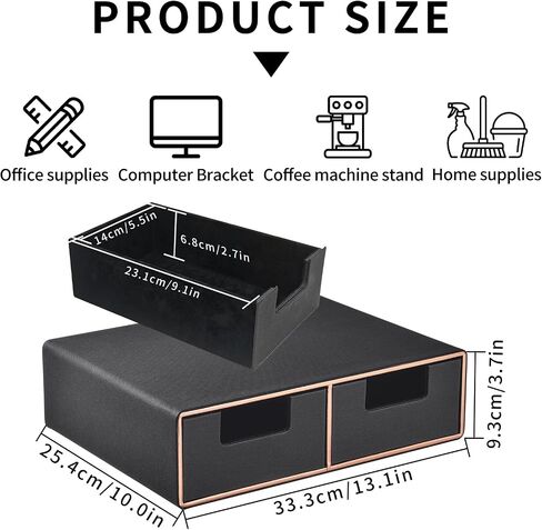 Pu Leather Stackable Drawer Organizer with 2 compartments,Handmade,Under Brewer Storage Drawer for Tea Bag/Coffee Pod/Jewelry/Cosmetics/cell phone/Stationery Desk Storage Box,Black in Kuwait