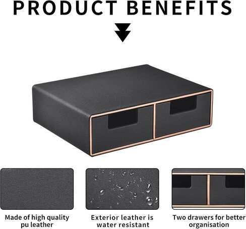 Pu Leather Stackable Drawer Organizer with 2 compartments,Handmade,Under Brewer Storage Drawer for Tea Bag/Coffee Pod/Jewelry/Cosmetics/cell phone/Stationery Desk Storage Box,Black in Kuwait