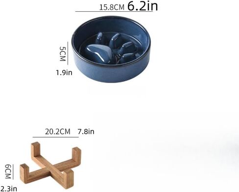 Ceramic Cat Dog Slow Food Bowls Raised Food and Water Dish with Anti-Slip Wooden Stand Elevated Round Pet Feeding Bowl Dishwasher Clean Carrying (Brown) in Saudi Arabia