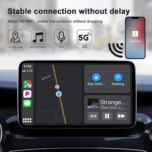Wireless CarPlay Adapter for Apple Devices, Converts Wired to Wireless Carplay Dongle Wireless Control for iPhone, 5GHz WiFi, Voice Control, Black, THT-020-2(Black) in Saudi Arabia