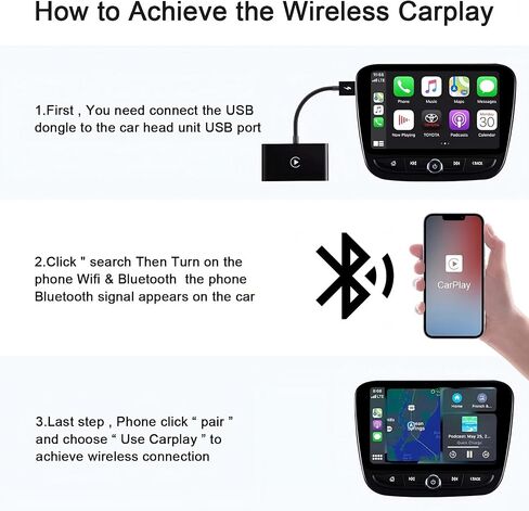 Wireless CarPlay Adapter for Apple Devices, Converts Wired to Wireless Carplay Dongle Wireless Control for iPhone, 5GHz WiFi, Voice Control, Black, THT-020-2(Black) in Saudi Arabia