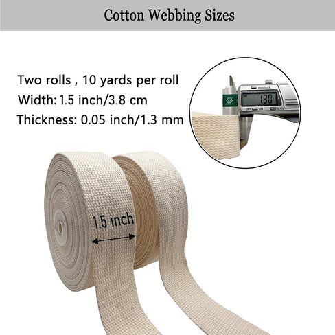 Cotton Webbing 1.5 Inch 2 Rolls/ 20 Yards Webbing Straps for Webbing Bag Handles, Bag Strap,Tote Bag Webbing,Cloth Belt,Arts and Crafts in Saudi Arabia
