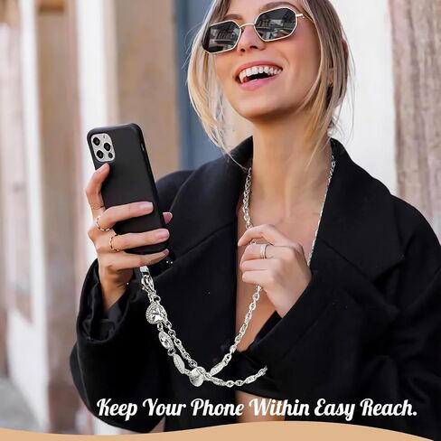 TiMOVO Universal Phone Lanyard, Metal Cell Phone Chain Anti-Theft Crossbody Strap for iPhone 15 Pro Max and Most Smartphones, Adjustable Cell Phone Neck Holder for Women, Heart & Silver in Saudi Arabia