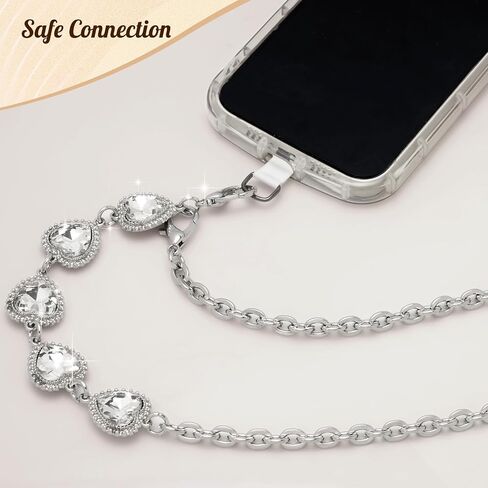 TiMOVO Universal Phone Lanyard, Metal Cell Phone Chain Anti-Theft Crossbody Strap for iPhone 15 Pro Max and Most Smartphones, Adjustable Cell Phone Neck Holder for Women, Heart & Silver in Saudi Arabia