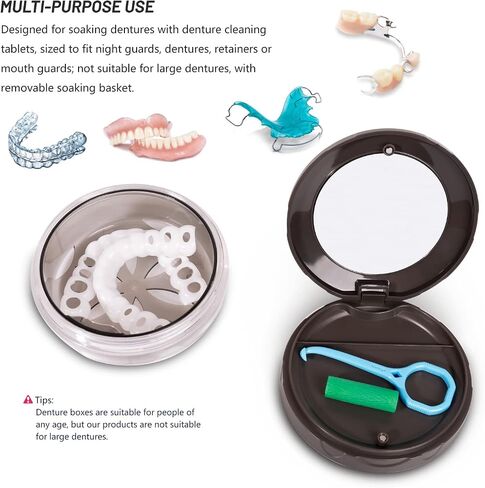 Uouovo Denture Bath Case, Definitely No-Leak, Complete Clean Care for Dentures, Clear Braces, Night Guard & Retainers, Retainer Case for Traveling, Denture Cup with Strainer & Mirror (Pink) in Saudi Arabia