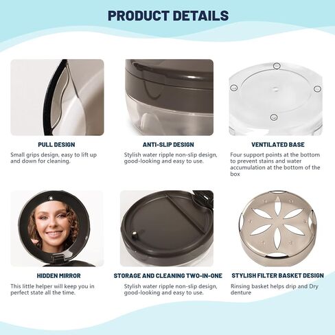 Uouovo Denture Bath Case, Definitely No-Leak, Complete Clean Care for Dentures, Clear Braces, Night Guard & Retainers, Retainer Case for Traveling, Denture Cup with Strainer & Mirror (Pink) in Saudi Arabia