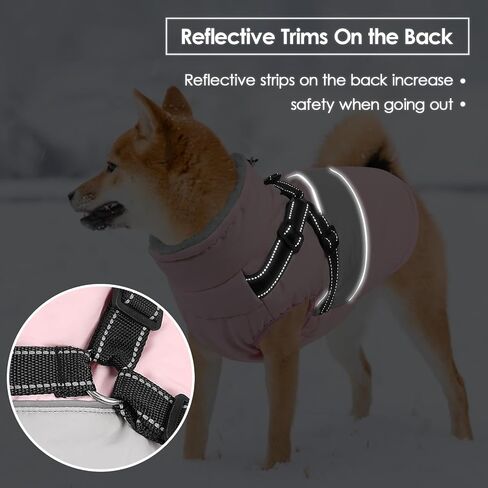 SUNFURA Dog Jacket, Large Dog Coat with Harness Built in, Warm Dog Winter Jacket Zippered Dog Snow Coat with Furry Collar, Waterproof Dog Fleece Jackets Snowsuit for Large Dogs French Bulldog, Pink L in Saudi Arabia