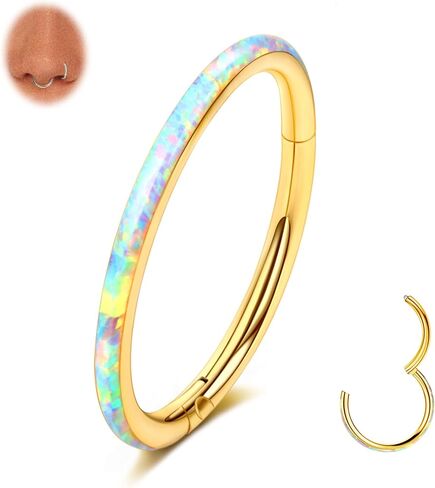 خاتم أوبال سيبتوم 16G 18G 20G حلقة هوب مفصلية للنساء من الفولاذ المقاوم للصدأ أوبال الأنف الدائري هوب الحاجز ثقب الفرس حلقة الغضروف الزنمة الحلزون أقراط محارة ثقب المجوهرات الذهب 18G 8 مم in Kuwait