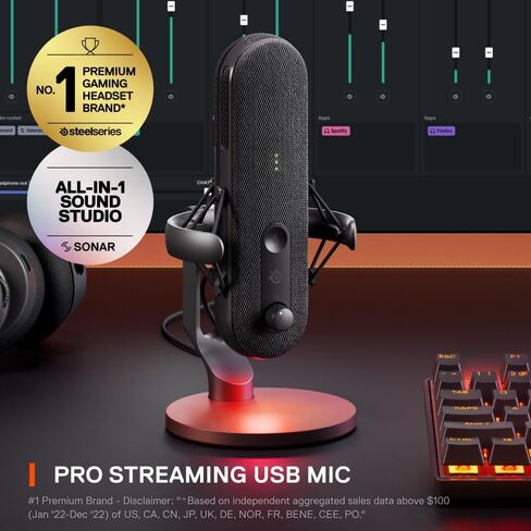 ميكروفون USB من SteelSeries Alias ​​للكمبيوتر الشخصي - كبسولة أكبر 3x للألعاب والبث والبث الصوتي - سونار لبرامج البث الصوتي - إلغاء الضوضاء بتقنية الذكاء الاصطناعي - مؤشر LED (متجدد) in Saudi Arabia