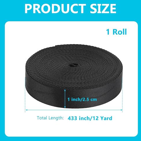 Sliverdew 1 Inch Webbing Strap Black Nylon Webbing, 12 Yards Heavy Duty Nylon Straps Flat Webbing Strap for Outdoor DIY Gear Repair Crafts Pet Collars in Saudi Arabia