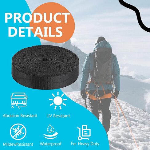 Sliverdew 1 Inch Webbing Strap Black Nylon Webbing, 12 Yards Heavy Duty Nylon Straps Flat Webbing Strap for Outdoor DIY Gear Repair Crafts Pet Collars in Saudi Arabia