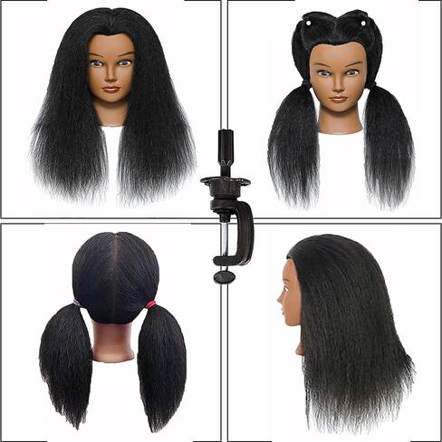 رأس عارضة أزياء مع شعر بشري 100% شعر حقيقي مانيكين التجميل، رأس دمية تصفيف الشعر، رأس تدريب على تصفيف الشعر مع حامل مشبك مجاني (14 بوصة - D3) in Saudi Arabia