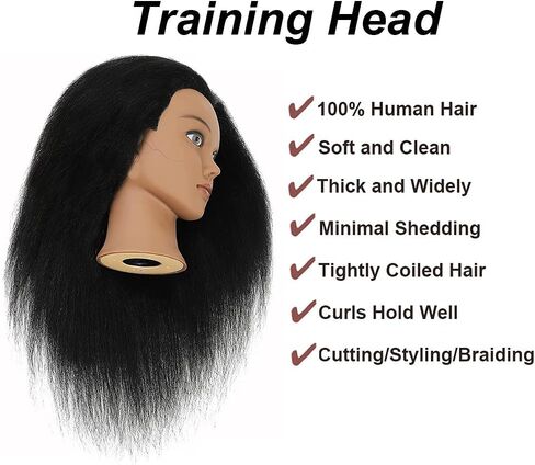 رأس عارضة أزياء مع شعر بشري 100% شعر حقيقي مانيكين التجميل، رأس دمية تصفيف الشعر، رأس تدريب على تصفيف الشعر مع حامل مشبك مجاني (14 بوصة - D3) in Saudi Arabia