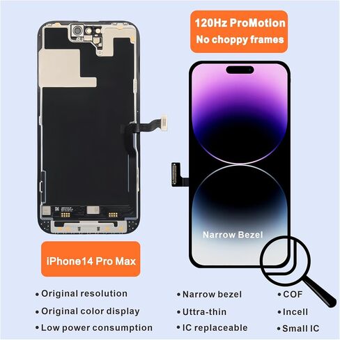 for iPhone 14 Pro Max Screen Replacement(6.7-inch), LCD Display 3D Touch Digitizer Frame Assembly with Repair Tool Kits (for A2651, A2893, A2896, A2895, A2894), 120Hz ProMotion, Screen Protector in Kuwait