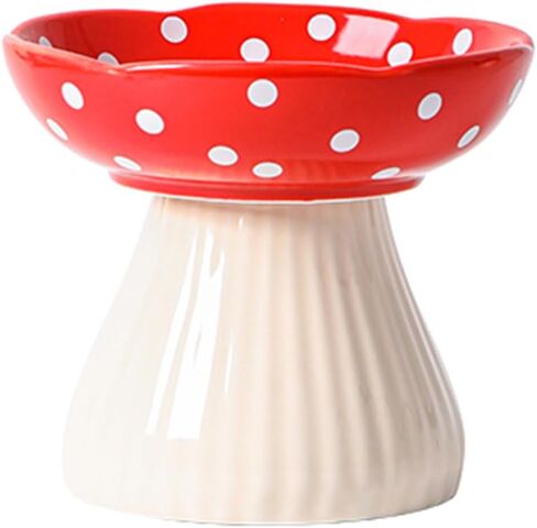 Cat Bowls Elevated Cat Bowl Raised Cat Food Bowl Anti-Vomiting Whisker Friendly Ceramic Tilted Cat Dish, Protect Spine Cat Feeder Bowl Pet Food Water Bowl Red Mushroom Cat Bowl for Kitten(Red) in Saudi Arabia