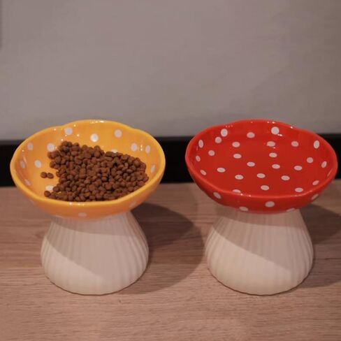 Cat Bowls Elevated Cat Bowl Raised Cat Food Bowl Anti-Vomiting Whisker Friendly Ceramic Tilted Cat Dish, Protect Spine Cat Feeder Bowl Pet Food Water Bowl Red Mushroom Cat Bowl for Kitten(Red) in Saudi Arabia