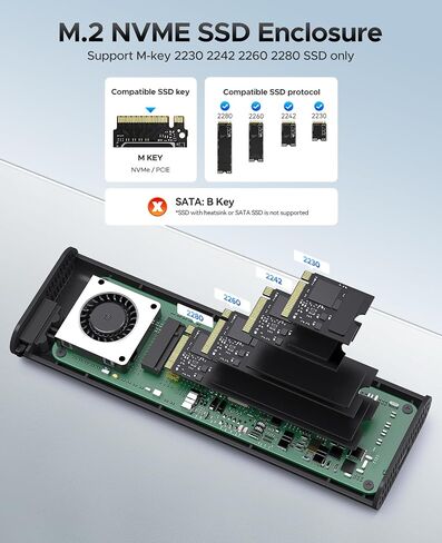ORICO 40Gbps M.2 NVMe SSD Enclosure with Cooling Fan 8TB Compatible with Thunderbolt 3/4/USB4/3.2/3.1 Support 2280/2260/2242/2230 M-Key-COM2 in Saudi Arabia