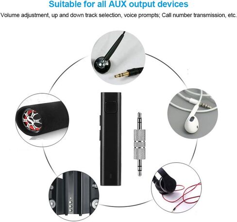 Bluetooth Aux Receiver for Car, Portable Car Audio Receiver Audio Adapter, volume adjustment, up and down track selection, voice prompts, Noise Cancelling, Music Streaming, for Car, Home(black) in Saudi Arabia