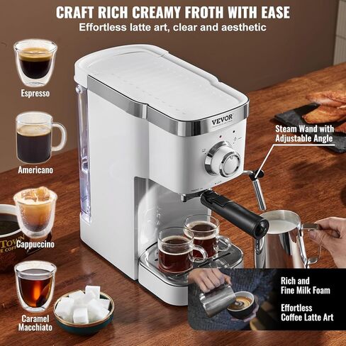 VEVOR Espresso Coffee Machine, 15Bar Semi-Automatic Espresso Maker with Milk Frother Steam Wand, Professional Cappuccino Latte Machine with High-Power Boiler & Removable Water Tank, NTC Control System in Saudi Arabia