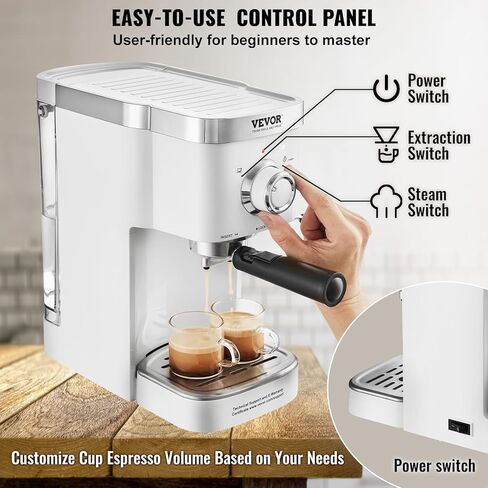 VEVOR Espresso Coffee Machine, 15Bar Semi-Automatic Espresso Maker with Milk Frother Steam Wand, Professional Cappuccino Latte Machine with High-Power Boiler & Removable Water Tank, NTC Control System in Saudi Arabia