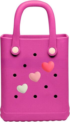 X Small Rubber Beach Tote Bag with Adjustable Wide Shoulder Strap, Bitty Small Heart Charms Crossbody Tote (Haute Pink) in Saudi Arabia