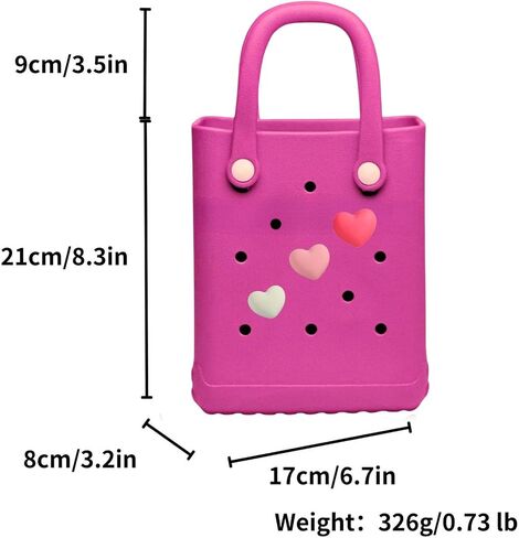 X Small Rubber Beach Tote Bag with Adjustable Wide Shoulder Strap, Bitty Small Heart Charms Crossbody Tote (Haute Pink) in Saudi Arabia