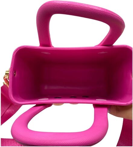 X Small Rubber Beach Tote Bag with Adjustable Wide Shoulder Strap, Bitty Small Heart Charms Crossbody Tote (Haute Pink) in Saudi Arabia