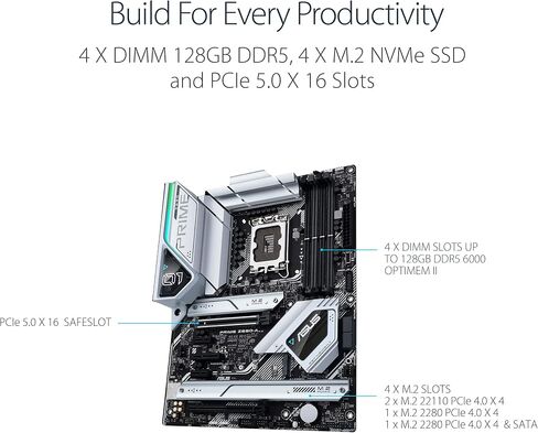 اسس لوحة ام برايم Z690-A LGA 1700 (انتل الجيل 12) ATX (16+1 DrMOS، PCIe 5.0، DDR5،4X M.2، انتل 2.5 GB LAN، USB 3.2 الجيل الثاني لوحة امامية نوع C، ثاندربولت 4، اضاءة RGB مزامنة اورا)، 12×9.6 انش in Saudi Arabia