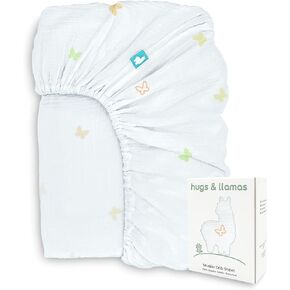 hugs & llamas | 100% Organic Cotton Muslin Fitted Crib Sheet | Baby Crib Sheets for Boys & Girls Crib Fitted Sheet | Organic Crib Sheets Girl & Boy Crib Sheets Neutral (Moonlit Lake)
