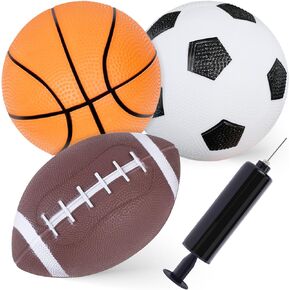 Shindel Sports Balls for Kids, 5 Inches Playground Balls with Hand Pump, Includes Football, Basketball