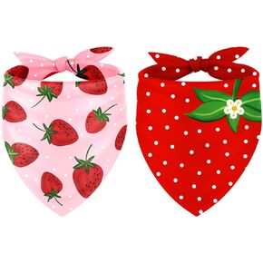 JarThenaAMCS 2Pcs Strawberry Dog Bandana Cute Summer Fruit Theme Triangle Pet Scarf Red Pink Adjustable Pet Neckerchief Dog Bibs for Cat Dog Birthday Costume Accessories