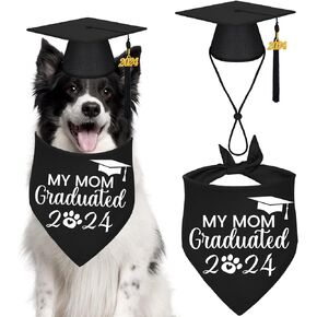 STMK Dog Graduation Cap Bandana, Graduation Dog Cap with 2024 Tassels Dog Graduation Outfits Gifts Graduation Bandana for Small Medium Large Dogs (Black, Cap & My Mom Graduated Bandana)