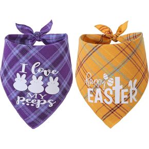 Easter Dog Scarf 2 Pack, Plaid Pet Bandana for Small Medium Large Dogs