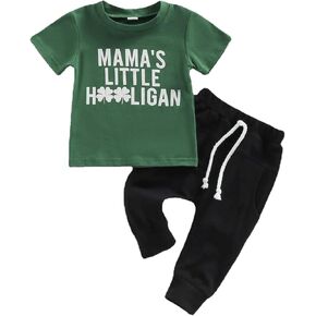 Toddler Baby Boy St. Patrick's Day Clothes Short Sleeve Letter Print T-Shirt Tops Casual Drawstring Pants Outfits in Kuwait