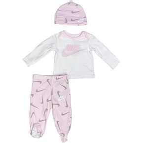 Nike Baby Boy Footed Pants, Long Sleeve Top and Beanie 3 Piece Set (W(56h572-a9y)/P, 9 Months)