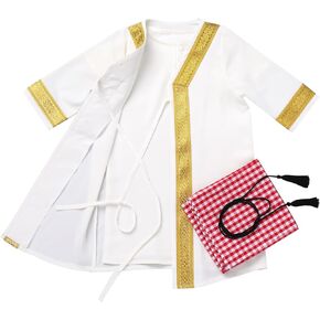 Newborn Baby Boy Muslim Abaya Sets Outfits Black Gold Kaftan White T Shirt Red Turban Arabic Dubai Outfits