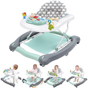 Foldable Baby 5-in-1 Activity Walker - Rocker, Activity Center, Bouncer, Seat Walker, Push Walker - Adjustable Speed Rear Wheels and Height Toys Ages 6-18 Months… (Green)