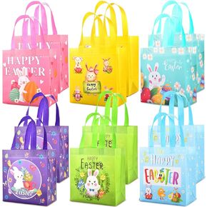 AhfuLife Easter Gift Bags with Handles, 6 Pcs Easter Egg Hunt Bags for Kids, Reusable Non-woven Easter Rabbit Bunny Bag for Easter Egg Hunt Party Supplies Decorations, 9"×4.33"×8.46"