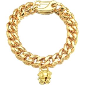 18K Gold Dog Collar Metal Stainless Steel 10mm Luxury Training Collar Cuban Link with Zirconia Lock bell Necklace Chain Locking Chew Proof Collar