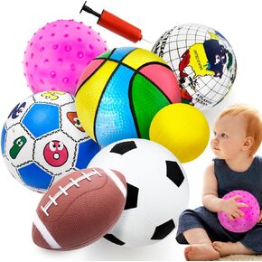 Balls Toys for Toddlers 1-3, Toddler Outdoor Toys, Set of 7 Boys Girls Indoor Outdoor Sports Balls Toys, Baby Soccer Ball Basketball Tennis Ball Rugby Ball with Bag