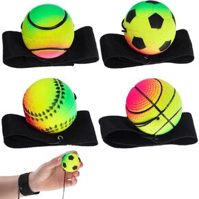 jojofuny 4 Pcs Wrist Return Ball, Sports Wrist Balls, Wrist Band Ball, Rebound Sports Wrist Exercise Balls, Rebound Balls with Wristband, for Teens Adults Wrist Exercise Play