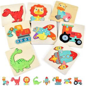 Toddler Puzzles Ages 2-4, 8 Wooden Puzzles for 1-3 Year Olds - Montessori Toy, Easter Basket Fillers, Educational Blocks, Birthday Gift.