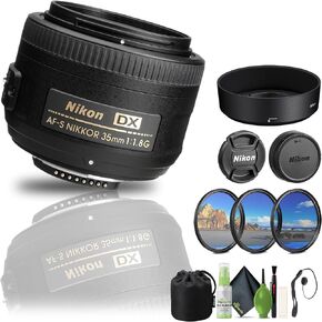 Nikon - AF-S DX NIKKOR 35mm f/1.8G Standard Lens (2183) + Filter Kit + Cap Keeper + Cleaning Kit