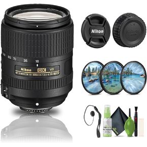 عدسة نيكون AF-S DX NIKKOR مقاس 18-300 مم وببؤرة f/3.5-6.3G ED VR (2216) + مجموعة مرشح + حافظة للغطاء + مجموعة تنظيف in Kuwait