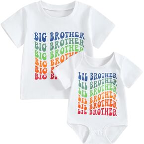 Baby Big Sister Lil Sister Big Brother Lil Brother Shirts Set Matching Outfits Bro Sis Short Sleeve Romper Tops