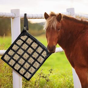حقيبة تبن سريعة التحميل من بلوموك للخيول، تصميم تحميل جانبي بزاوية 45 درجة، شبكة تخزين شديدة التحمل مع قاعدة متينة للغاية للحصان/الحمار/الماعز لرحلات التخييم في المقطورات، سهلة الملء والتعليق in Kuwait