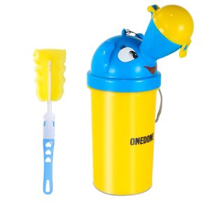 ONEDONE Portable Urinal for Kids 17 OZ Pee Bottle with Clean Brush Travel Urinal for Kids Baby Child Pee Cup for Boys Emergency Toilet for Camping Car Travel and Kid Potty Training(Yellow)