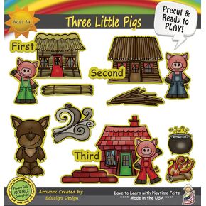 Playtime Felts Three Little Pigs Felt Set 16 Adorable PRECUT & Ready to Play Felt Figures for Flannel Board Teaching for Toddlers, Preschoolers and Kindergarten - Durable Felt Characters in Saudi Arabia